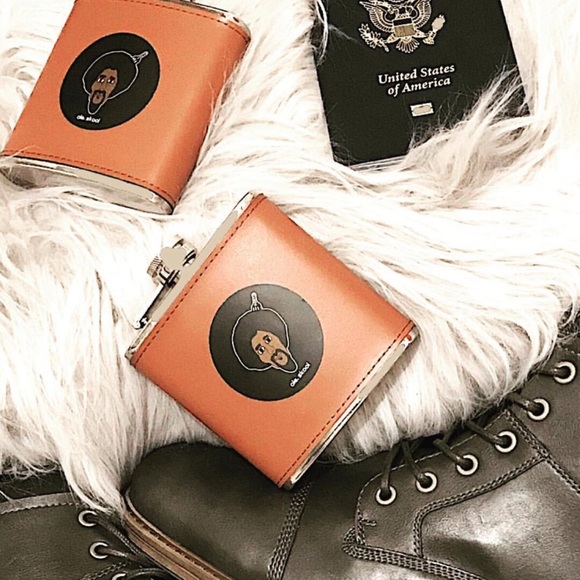 Genuine Leather Flask - OleSkool with Beard & Afro - Picture 4 of 4